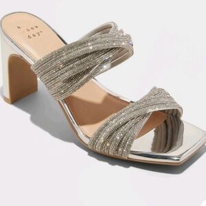 Women's Tammy Rhinestone Heels - A New Day Silver 14W